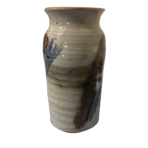 Stoneware Pottery Vase Gray Blue Purple Signed - Picture 2 of 7